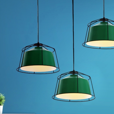 Green Finish 1-Bulb Suspension Light Industrial Metal Barn Shape Pendant Ceiling Lamp with Cage