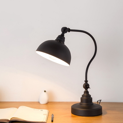 Industrial-Style Domed Table Light 1 Head Iron Desk Lamp in Black with Gooseneck Arm