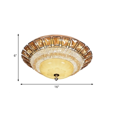 LED Bowl Flush Mount Light Minimalist Gold Cognac and Clear Crystal Ceiling Mounted Fixture
