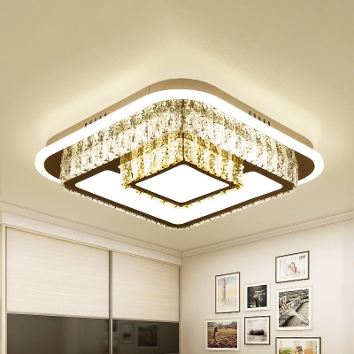 LED Flush Mounted Light Contemporary Round/Square/Diamond Faceted Crystal Flush Lamp Fixture in White