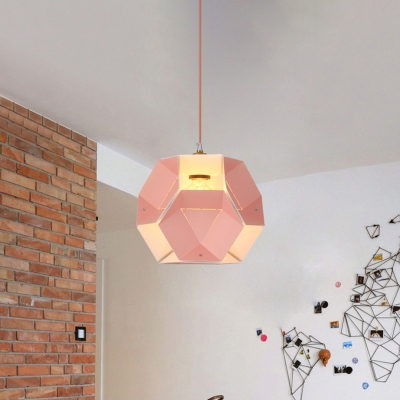 Macaron Origami Globe Suspension Lamp Iron 1 Bulb Dining Room Ceiling Pendant Light in Pink/Yellow