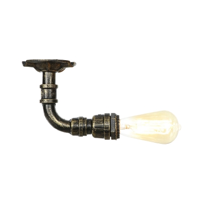 Metal Bronze Finish Semi Mount Lighting Pipe 1-Bulb Industrial Flush Ceiling Lamp Fixture