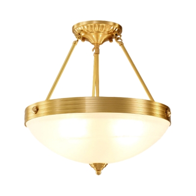 Milk Matte Glass Bowl Ceiling Flush Traditional 4 Bulbs Bedroom Semi Flush Mount Light in Brass