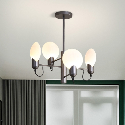 Modern 4-Tier Oblate Chandelier Cream Frosted Glass 4 Bulbs Living Room Ceiling Suspension Lamp