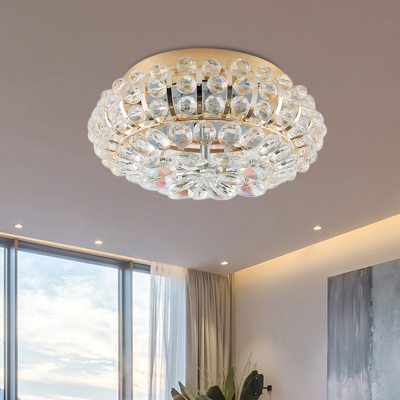 Modern Circle Ceiling Flush Mount LED Beveled Crystal Flush Mount Light Fixture in Gold