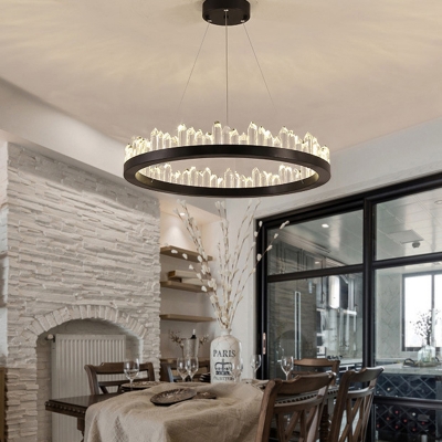 oop Dining Room Hanging Lighting Crystal LED Modernism Ceiling Pendant Lamp in Black