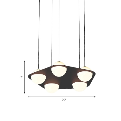 Pentagon Multi Light Pendant Designer Metal 5-Light Black LED Hanging Ceiling Lamp with Orb Milk Glass Shade