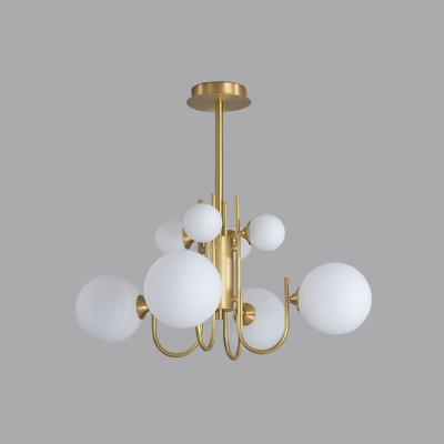 Postmodern Bubble Frosted White Drop Lamp 8 Heads Chandelier Light Fixture in Brass