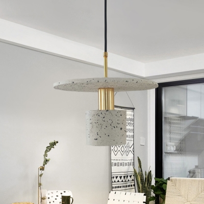 Round Plate and Cylinder Pendant Nordic Terrazzo 1-Light White/Black/Pink Ceiling Hang Fixture