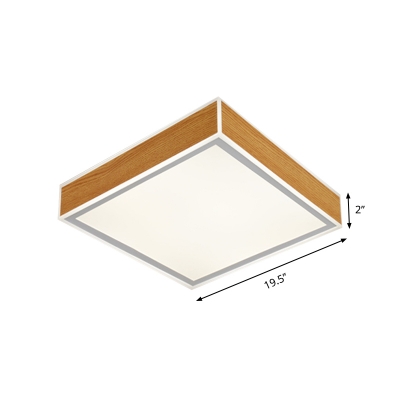 Simple Square LED Flush Light Wood Bedroom Flush Mount Ceiling Lighting in Warm/White Light