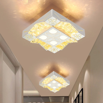 Square Beveled Crystal Flushmount Modernism LED Porch Ceiling Flush Mount in White