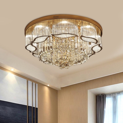 Tiered Bedroom Flush Mount Light Minimalist Crystal LED Gold Ceiling Flush with Leaf Design