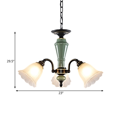 Traditional Flower Hanging Lamp Kit 3/6/8-Head White Frosted Glass Pendant Chandelier in Black