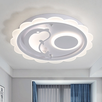 White Dolphin Flushmount Cartoon LED Acrylic Flush Mount Ceiling Light in White/Warm Light for Bedroom