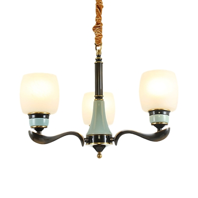 White Frosted Glass Black Pendant Cylinder 3 Heads Dining Room Hanging Chandelier