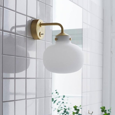 White Glass Oval Wall Light Post-Modern 1 Head Sconce Lighting with Gold Bend Arm