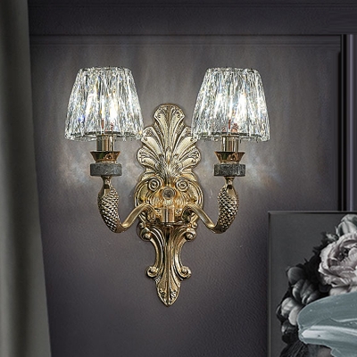 1/2-Light Tapered Sconce Lamp Modern Gold K9 Crystal Wall Light Fixture for Bedroom