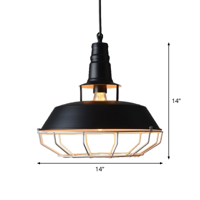 1 Bulb Barn Pendant Ceiling Light Vintage Black Finish Metal Suspension Lamp with Cage