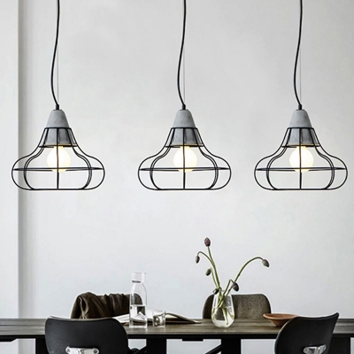 1 Head Cement Ceiling Pendant Light Loft Style Cylinder/Dome/Arc Cage Iron Hanging Lamp Fixture in Black