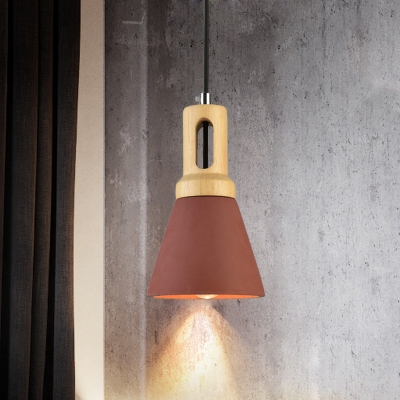 1 Head Pendant Light Fixture Industrial Bar Island Ceiling Lamp with Bell Cement Shade in Black/Grey/Red and Wood