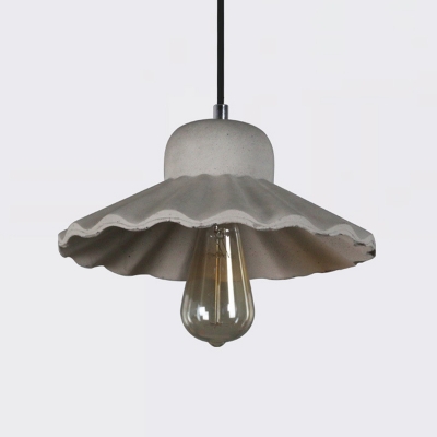 1-Light Scalloped Hanging Light Kit Vintage Grey Cement Ceiling Pendant Lamp for Bar