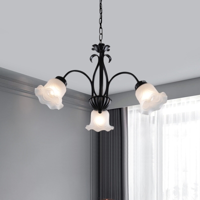 3/5/6 Lights Flower Hanging Chandelier Vintage Black Finish White Glass Ceiling Suspension Lamp