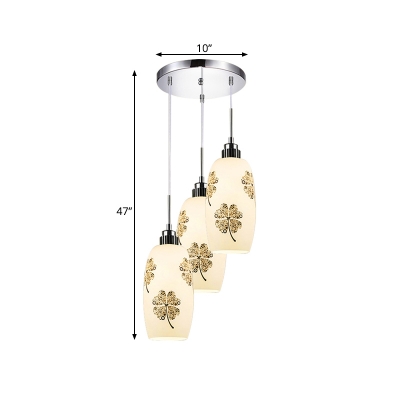 3 Bulbs Jar Multi Light Pendant Countryside White Glass Suspension Lamp with Clover Pattern