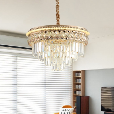 4-Layer Bedroom Ceiling Chandelier Retro Crystal Rectangle LED Gold Down Lighting Pendant