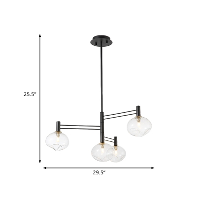 4-Tier Apartment Semi Flush Chandelier Iron 4-Light Modern Close to Ceiling Lamp in Black with Clear Dimpled Glass Shade