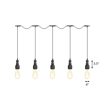 5/7-Head Iron Multi Ceiling Light Industrial Black Bare Bulb Bar Tandem Suspension Pendant in Black