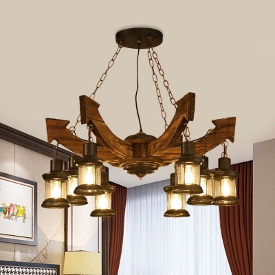 

8 Heads Chandelier Lighting Farmhouse Kerosene Clear Glass Pendant Light Kit in Black with Wood Anchor Deco, HL614141