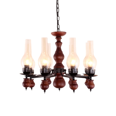 8 Lights Chandelier Warehouse Vase Shade Clear Glass Drop Pendant with Metal Curved Arm