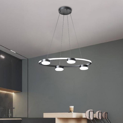 Acrylic Drum Shaped Ceiling Chandelier Simplicity 4 Heads Black Down Lighting with Ring Design for Dining Room in Warm/White Light