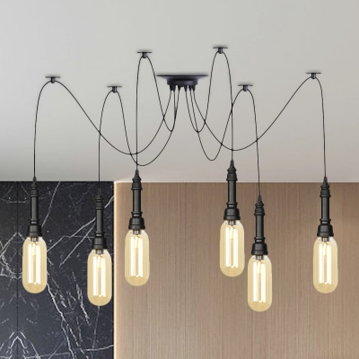 Amber Glass Capsule LED Multi Pendant Industrial-Style 2/3/6 Lights Restaurant Swag Hanging Ceiling Lamp in Black