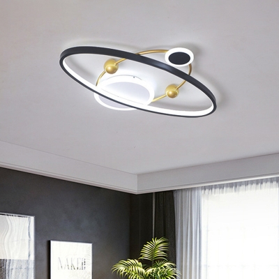 Black Orbit Flush Ceiling Light Kids Style LED Acrylic Flush Mount Lighting Fixture in Warm/White Light
