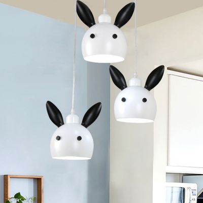 Bunny Mini Pendant Lighting Cartoon Metal 1 Bulb Bedside Hanging Light in Black and White