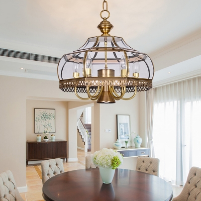 Clear Glass Pear Chandelier Vintage 7-Light Dining Hall Ceiling Pendant Lamp in Brass