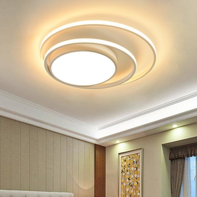 Contemporary LED Ceiling Mounted Light White/Black and White Dual Rings Flush Mount with Acrylic Shade in Warm/White Light, 16