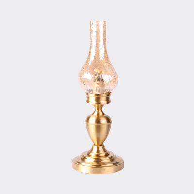 Crackle Glass Kerosene Night Lamp Coastal 1 Head Living Room Table Lighting in Gold