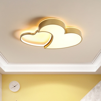 Creative Double Loving Heart Ceiling Mount Acrylic LED Bedroom Flushmount Light in Golden