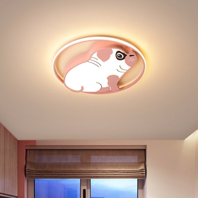 Creative LED Flush Light Pink/Blue Finish Dog Flushmount Ceiling Fixture with Acrylic Shade in Warm/White Light