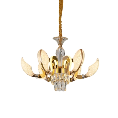 Crystal Gold Chandelier Shell Shaped 6-Bulb Modernist Suspension Pendant Lamp for Restaurant