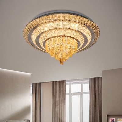 Cut Crystal Chrome Flushmount Layered Circular LED Traditional Ceiling Flush Mount Light, 23.5