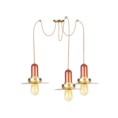 Gold 2/3/4 Bulbs Multiple Hanging Light Industrial Metallic Flat Swag Ceiling Lamp Fixture