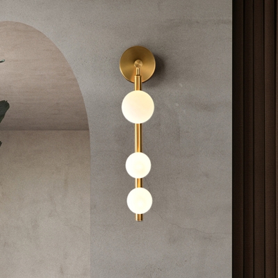 Gold Vertical Wall Lighting Ideas Postmodernist 3 Heads Metal Sconce with Orb Opal Glass Shade