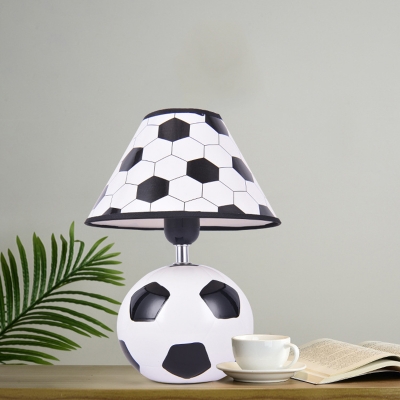 Kids Football Ceramic Table Light 1-Light Night Stand Lamp in Black and White with Cone Lamp Shade