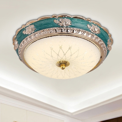 LED Dome Ceiling Mounted Light Romantic Pastoral Blue Finish White Glass Flush Mount Lamp, 12