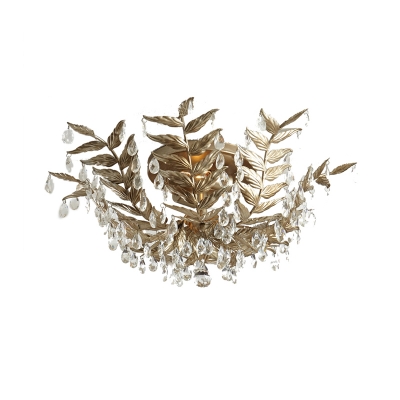 Metal Black/Gold Ceiling Lamp Branch 10 Lights Traditional Flush Mount with Crystal Draping