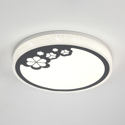 Metal Round Ceiling Mounted Light Modernist LED Flush Lamp in White and Black with Leaf Pattern