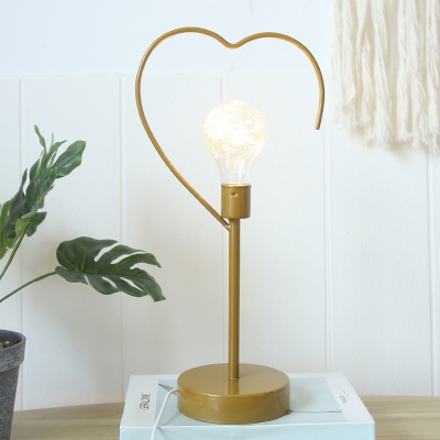Metallic Star/Loving Heart Frame Table Light Cartoon Black/Gold Finish LED Plug-In Nightstand Lamp